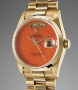 A Coral Dial Rolex Day-Date recently sold by Phillips