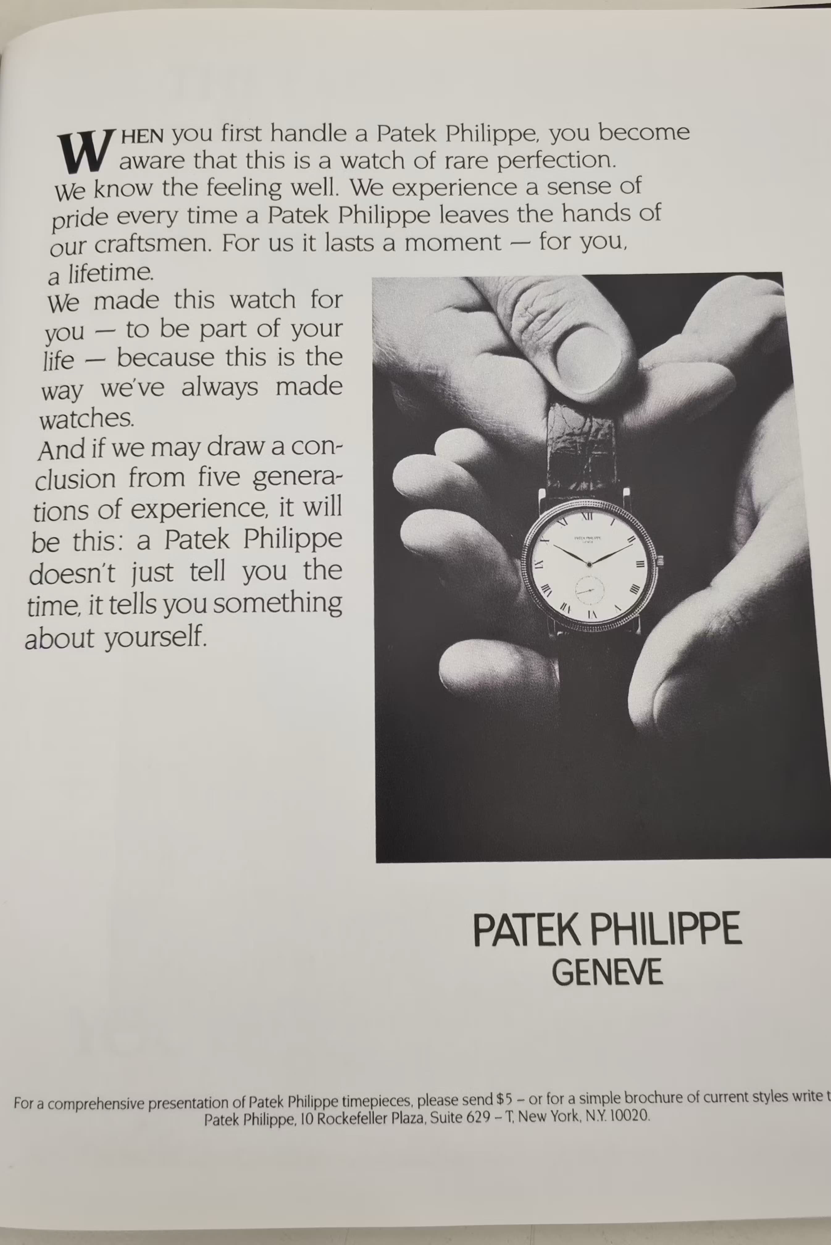 Patek Philippe brand advert from the 1980s, emphasising how it makes you feel.