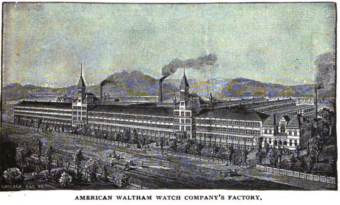 An Engraving of the Waltham Watch Factory in 1888, at the time the world's largest watch manufacturer.