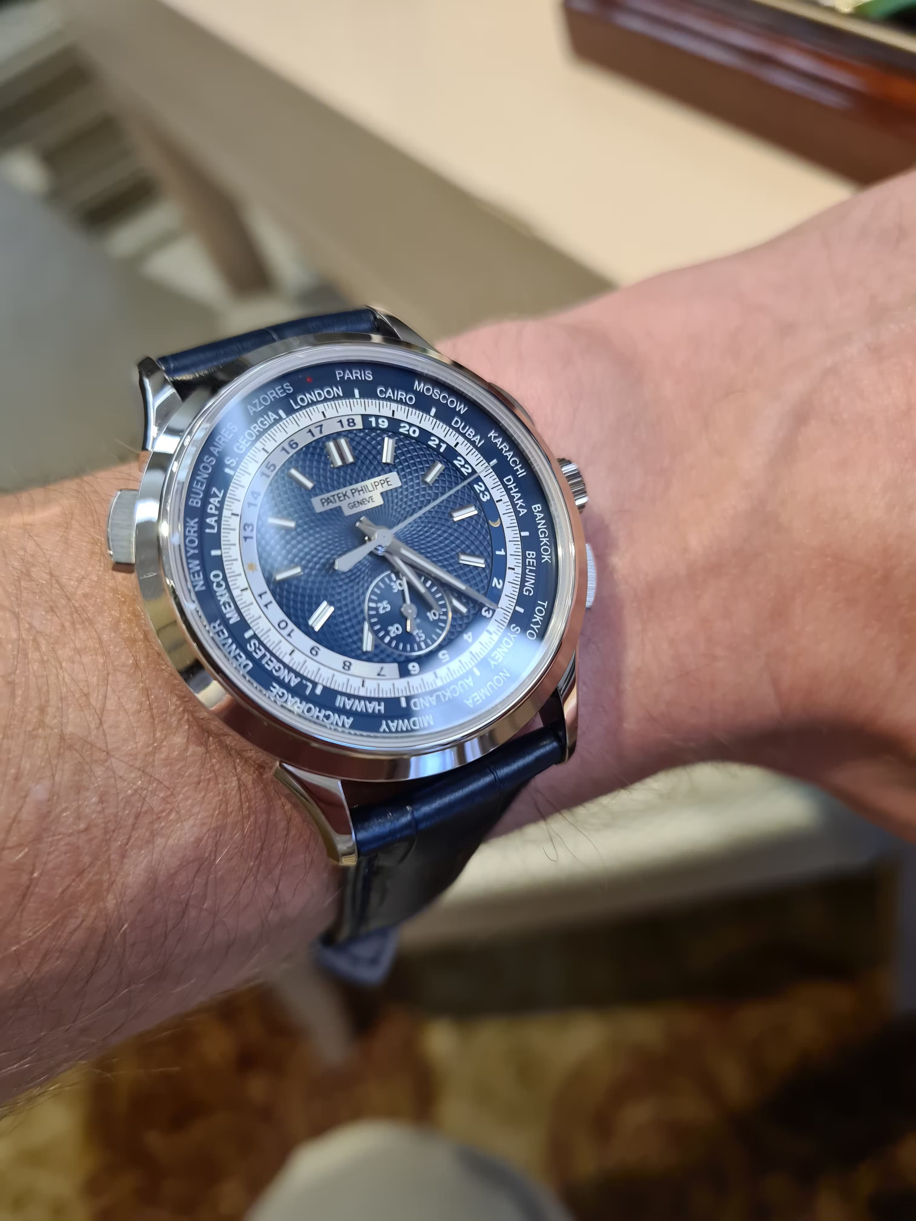 Patek Philippe World Timer showing time zones around the world