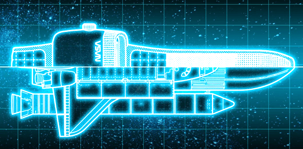 a light blueimage of a shuttle mixed with a watch on a dark starry background